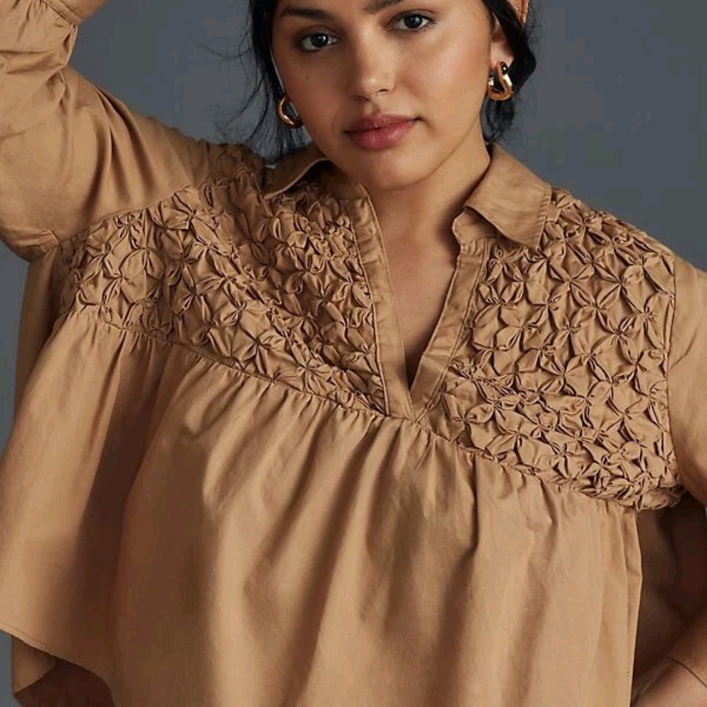 Maeve By Anthropologie Smocked Babydoll Top - Picture 9 of 16
